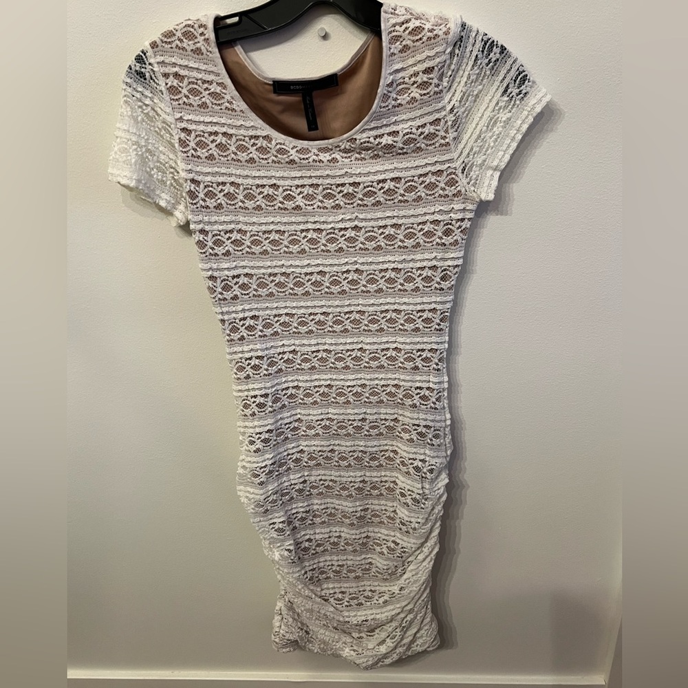 BCBG White Lace Dress with Nude Liner